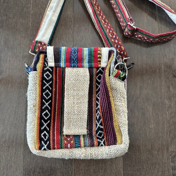 Hemp‎ Crossbody Boho Patchwork Hippie Artsy Multi Color Silver Accents - Picture 7 of 11